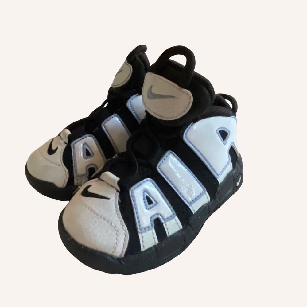 NIKE shoes toddler 7 Air More Uptempo TD black white baby blue sneakers